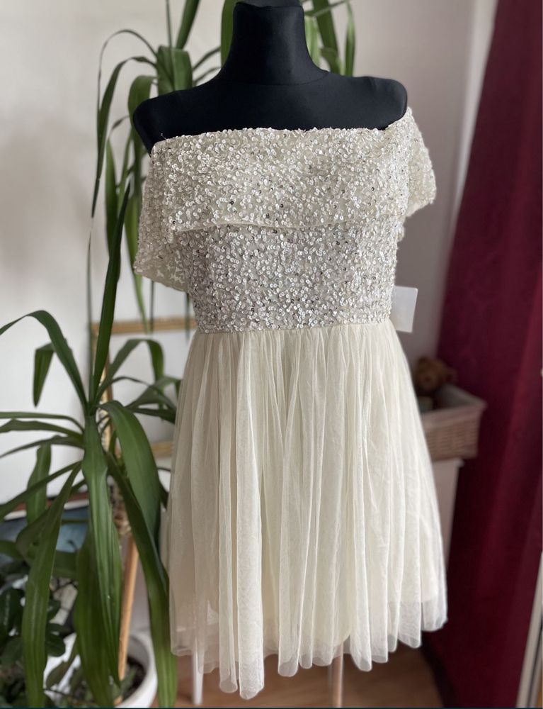 Maya deluxe cekinowa tiulowa sukienka mini hiszpanka L 40 42 xl asos