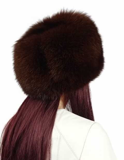 Czapka „Kula” z futra lisa farbowanego – ciemny brąz