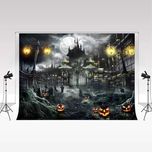Kate tło Halloween – dynia, zamek, cmentarz, 2,2 × 1,5 m