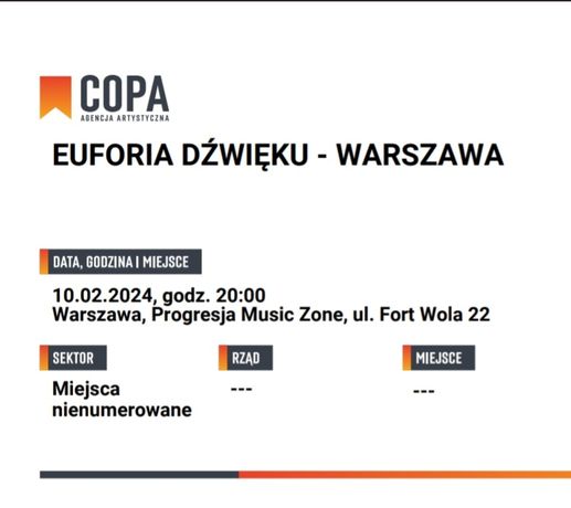 Bilety 2 szt. na event Euforia Dźwięku 10.02.2024 Warszawa