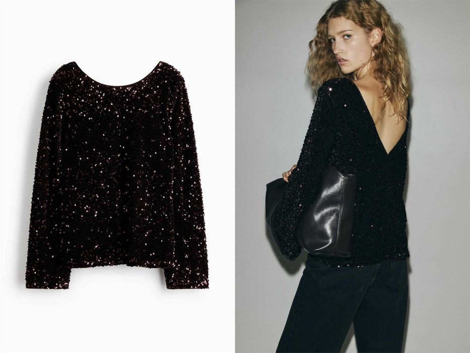 Bluzka XS nowa kolekcja cekinowa brązowa PROMOCJA ŚWIĘTA