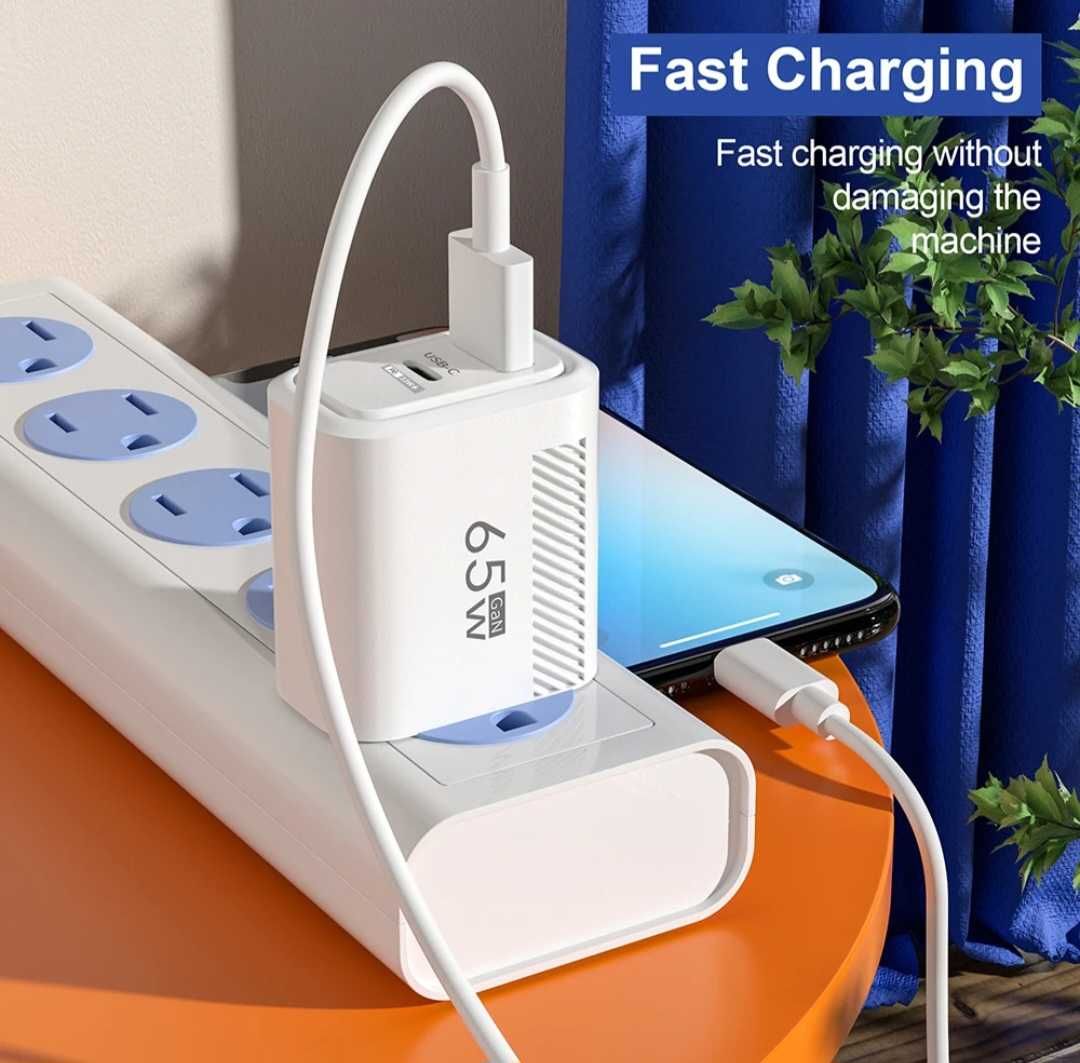 Ładowarka ścienna GaN z wtyczką USB C o mocy 65 W