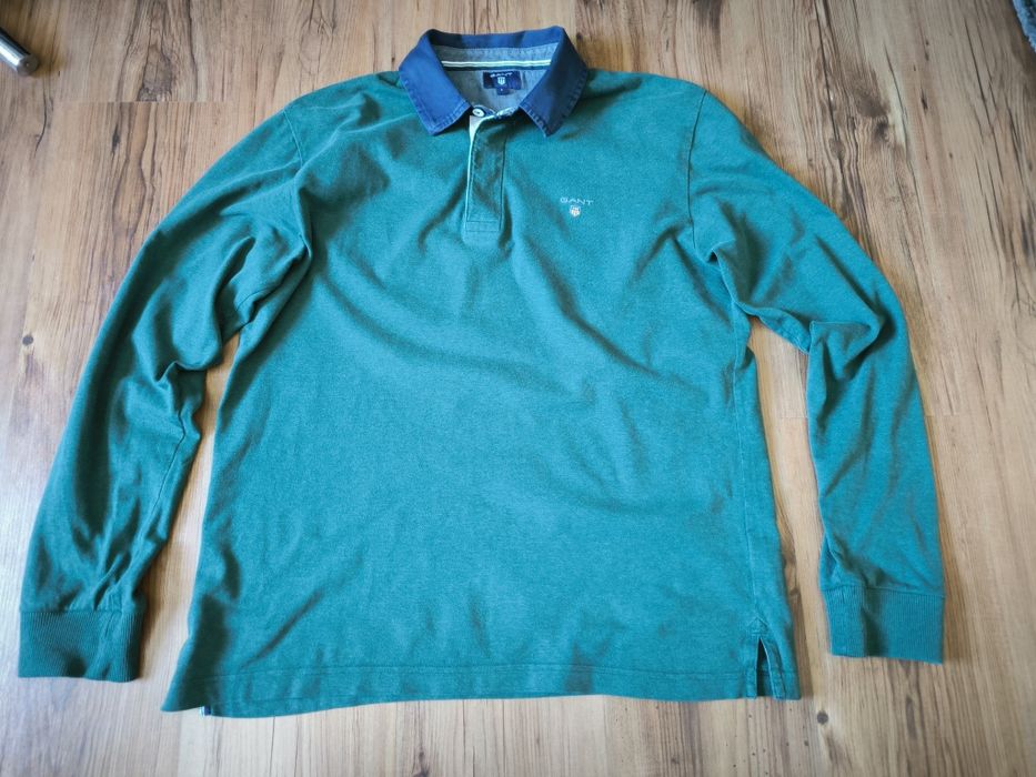 Gant longsleeve męski polo długi rękaw L zielone