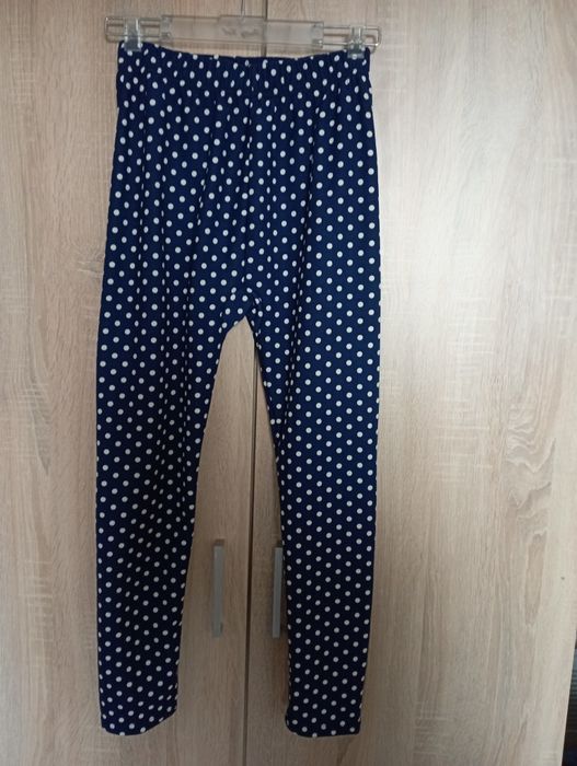 Leginsy niebieskie w białe groszki ocieplane L/XL