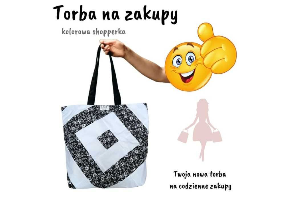 Torba na zakupy do pracy kolorowa bawełniana shopperka duża pojemna