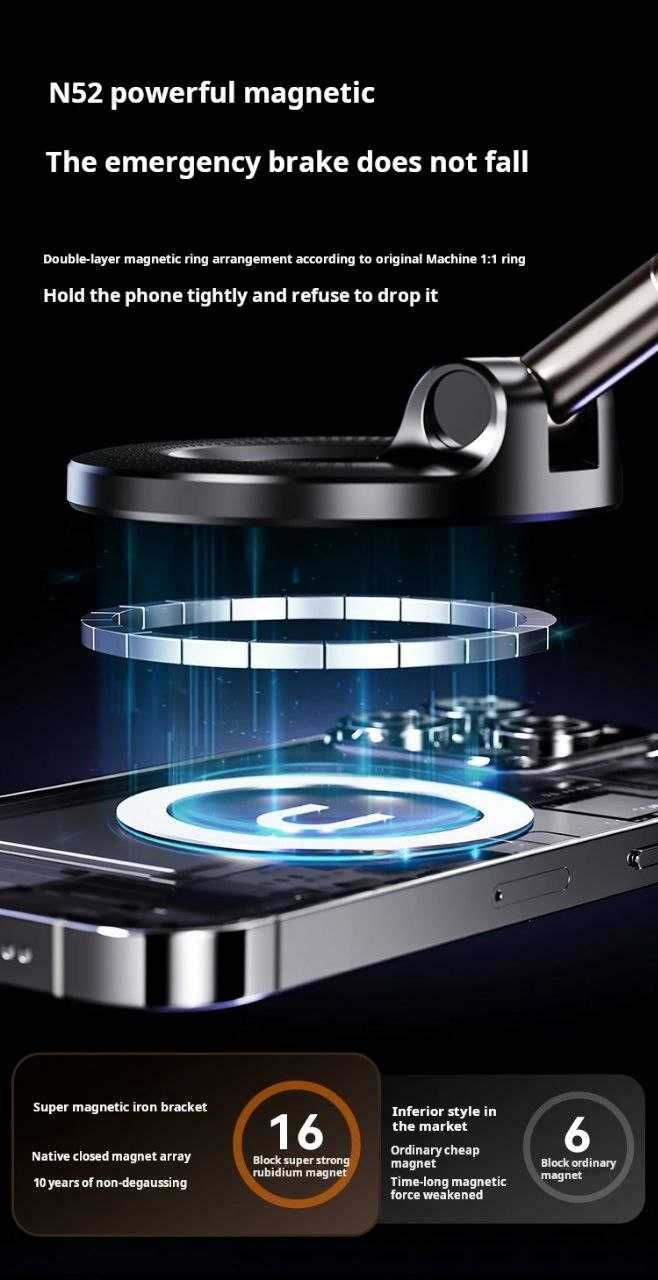 Універсальний магнітний вакумний тримач для смартфона Обертається 360