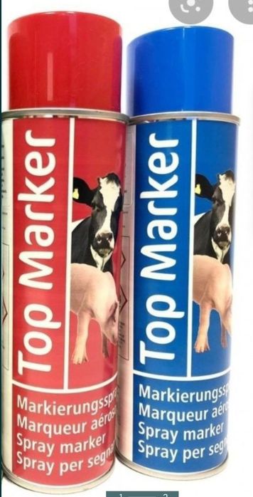 Spray do znakowania zwierząt kolorze niebieskim i czerwonym