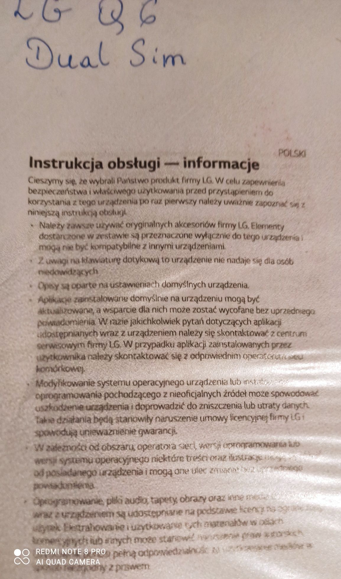 Instrukcja telefonu LG Q6