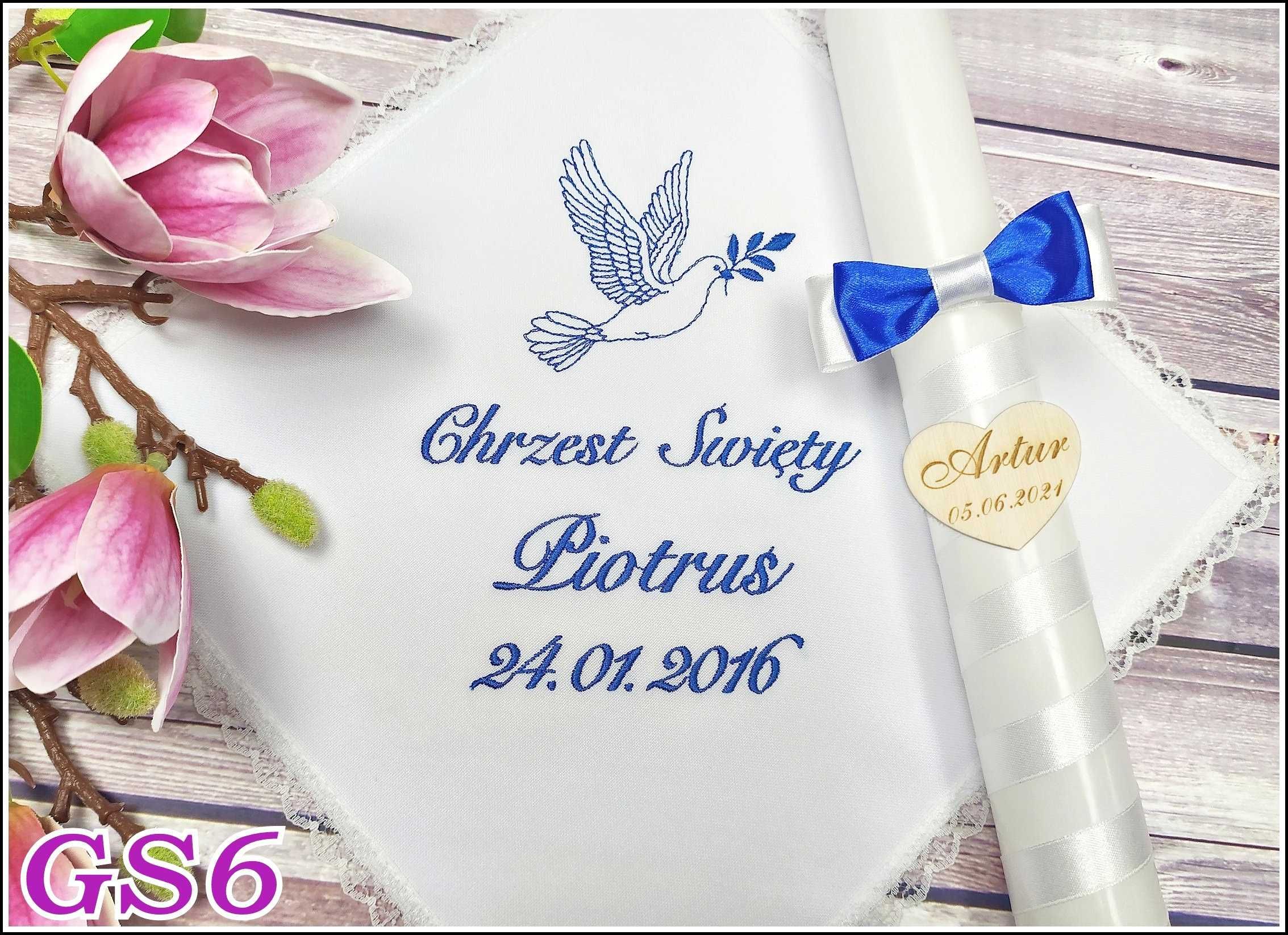 CHRZEST Szatka i świeca do chrztu napis Howlit HAFT GS