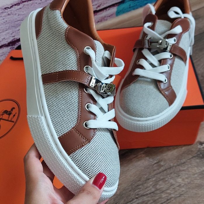 Кеди кросівки Hermes беж коричневі шкіра 39 38