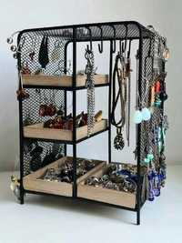 Czarny stojak organizer na biżuterię loft drewniany metalowy