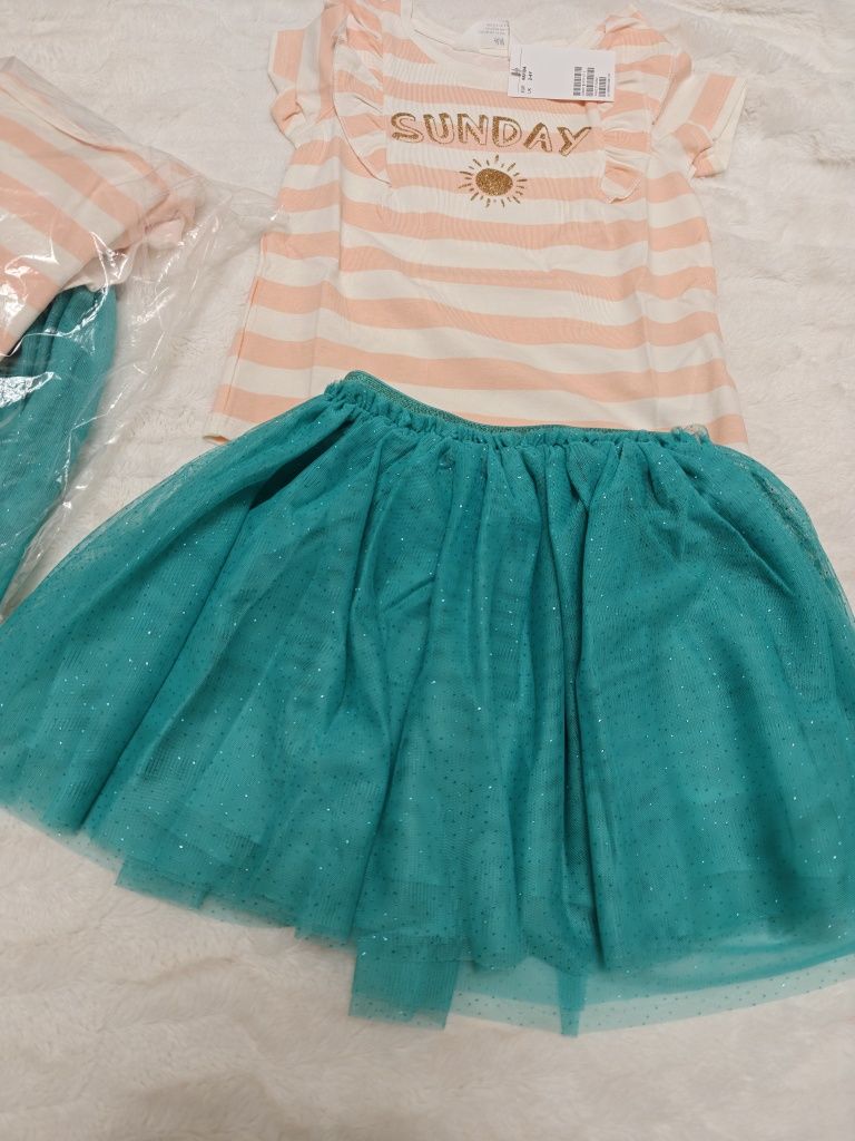 Nowe zestaw h&m 98/104 dla bliźniaczek spódniczka tiulowa koszulka
