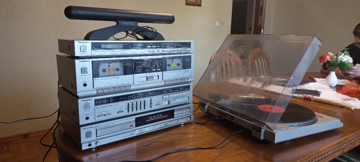 Technics, panasonic gramofon, wierza, kolumny cd