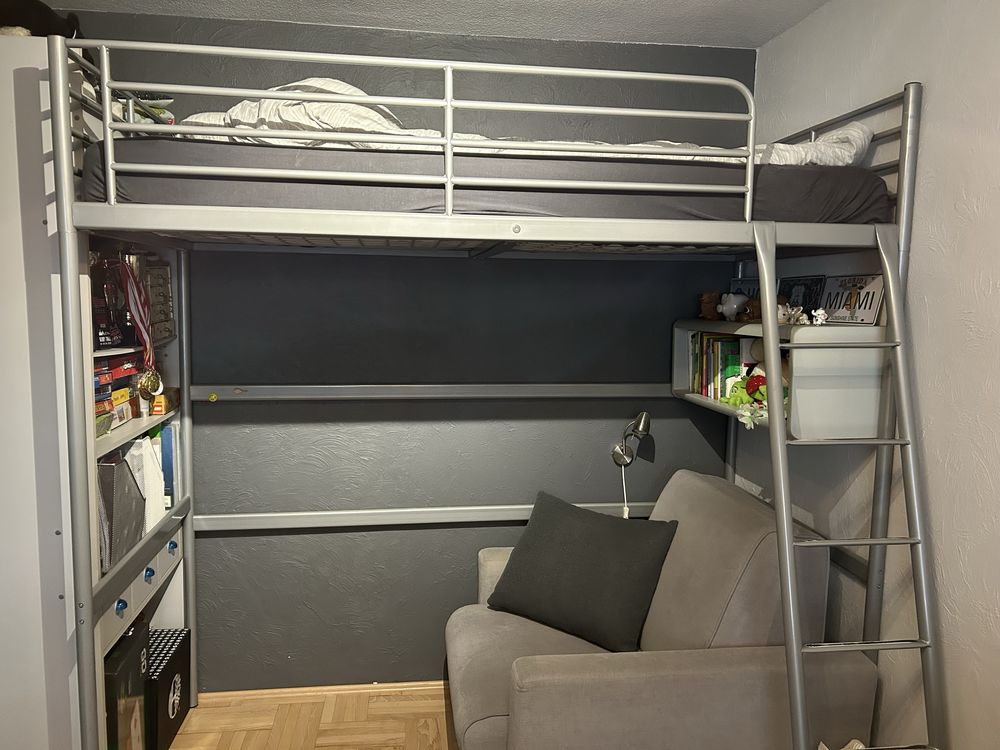 Rama łóżka na antresoli srebrna IKEA
