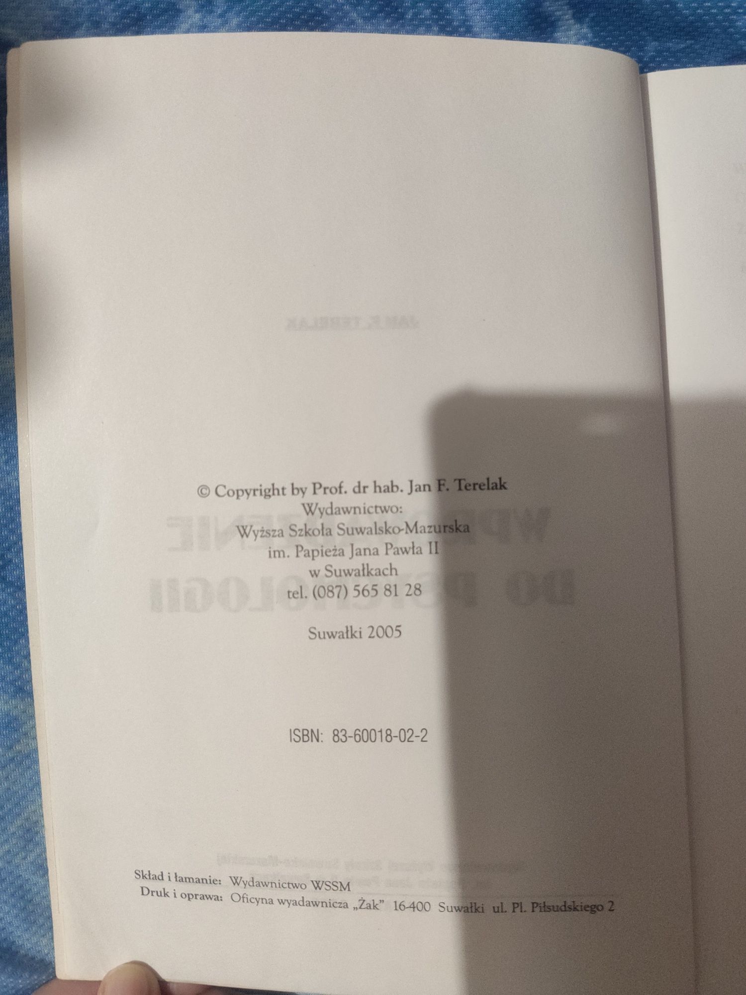 Książka Wprowadzenie do psychologii Jan F. Terelak.