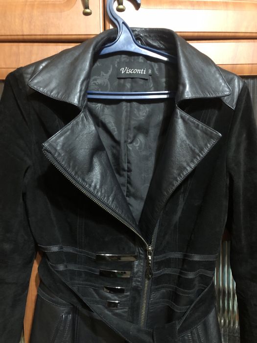 Кожаний тренч из замшем