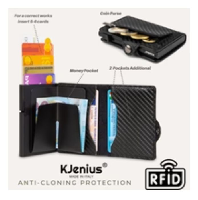 KJENIUS Leonardo RFID Smukły portfel męski z ochroną RFID z włókna węg