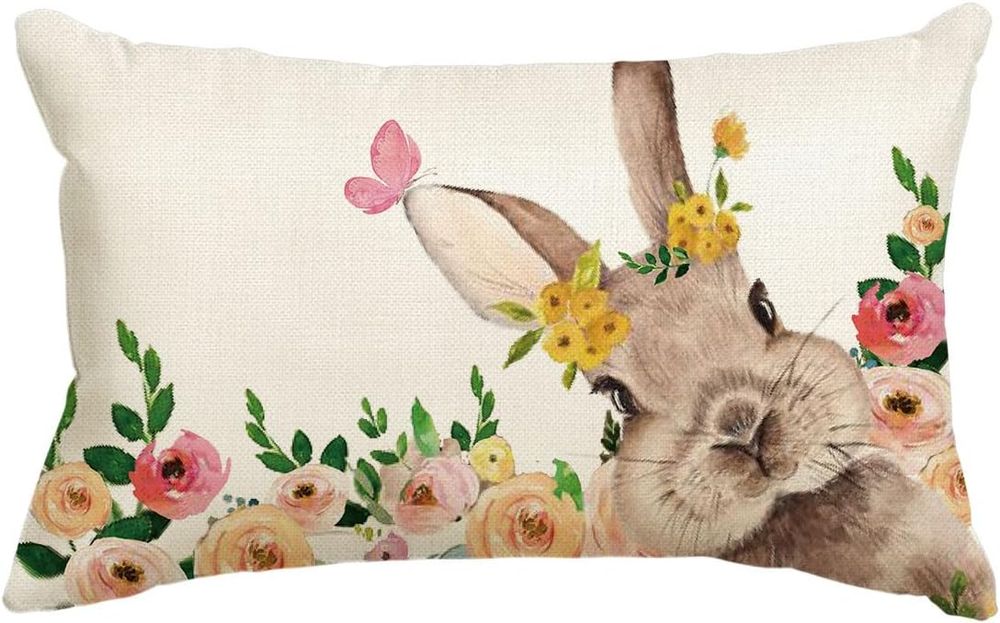 Artoid Mode Poszewka na Poduszkę z Motywem Zająca i Kwiatów 30x50 cm