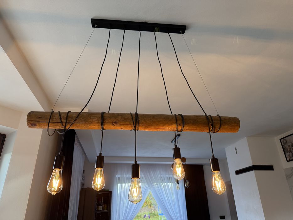 Lampa drewniana wisząca 5 żarówek