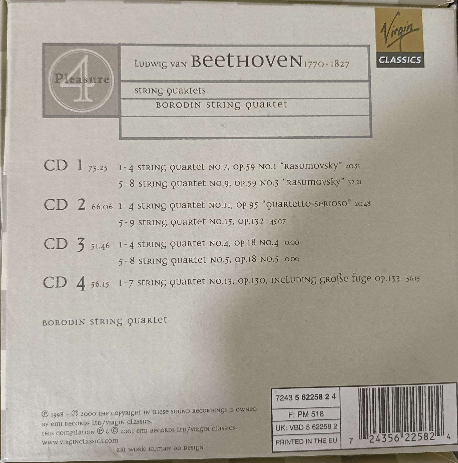 Beethoven Quartets (CD, Sep-2003, 4 Discs, Virgin)
