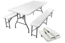 Meble ogrodowe CATERINGOWE kpl. 180cm stół + 2 ławki WHITE - PROMOCJA