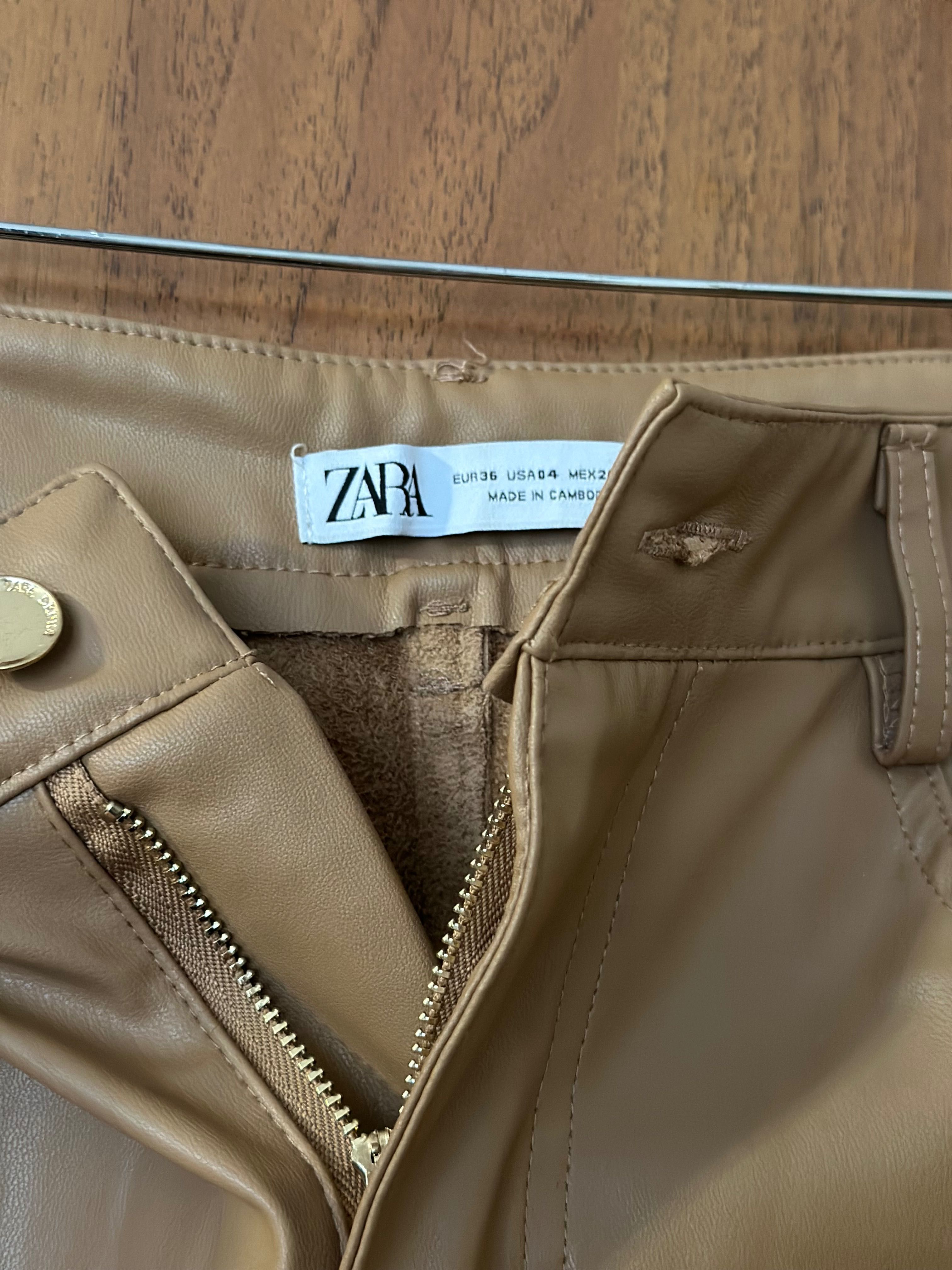 Новые бежевые кожаные леггинсы Zara mom посадка