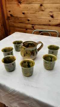 Urokliwy zestaw ceramiczny do napoi szkliwienie oliwkowo-rdzawe