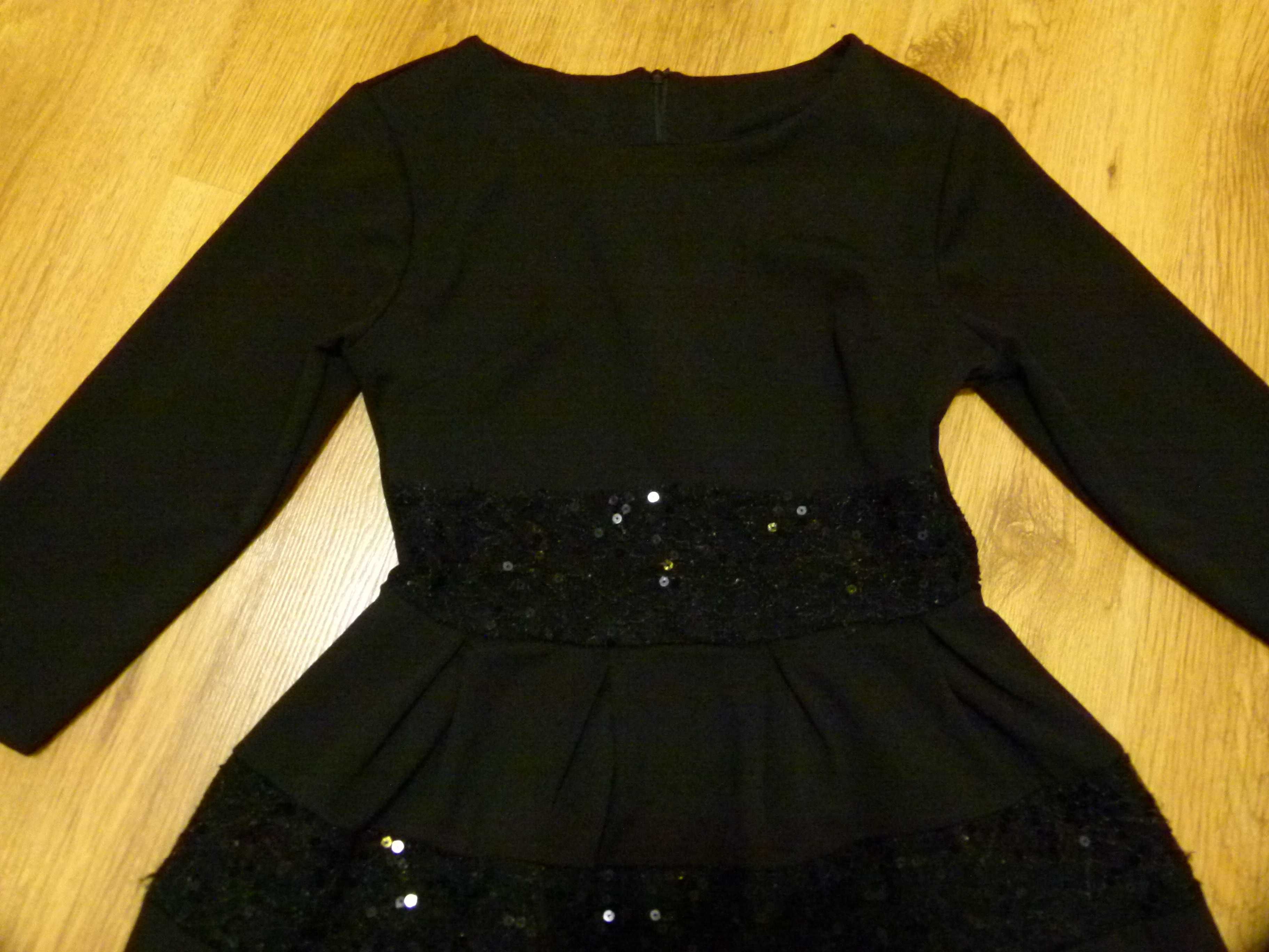 sukienka czarna kloszowana koronki cekiny wizytowa rozm 34 XS