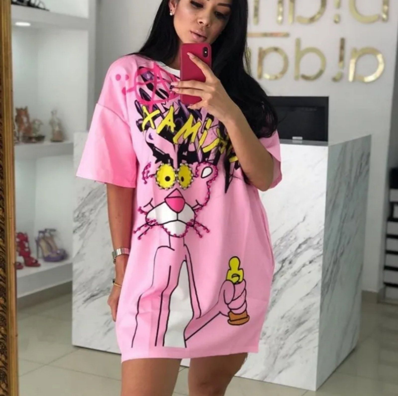 сукня футболка, плаття рожева пантера,Pink,оверсайз