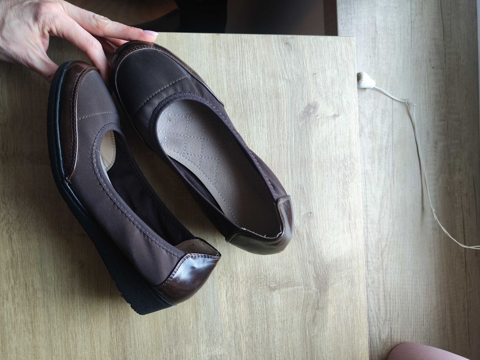 Brązowe wygodne balerinki baleriny damskie na koturnie 36 brąz