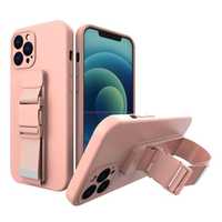 Etui na Tył iPhone 11 Pro Max - Różowy Rope Case z Smyczą