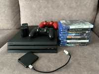 PlayStation Pro + gry, 2 pady, ladowarka do padow i zew. dysk SSD