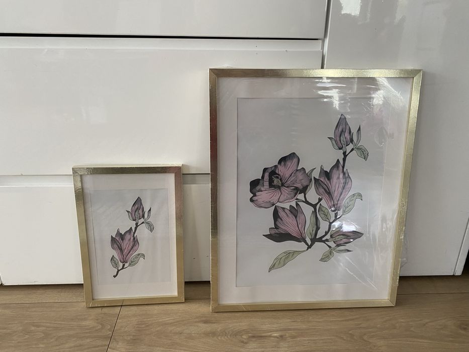Dwa nowe obrazy obrazki zlota  rama 50x40