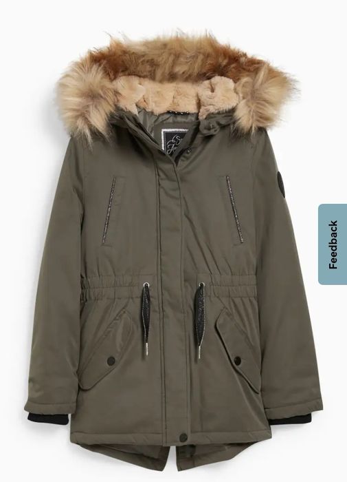 Nowa kurtka parka zimowa  khaki z kapturem r. 158 C&A