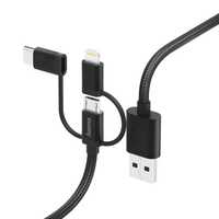 Hama Adapter 3w1 microUSB - USB C/Lightning 1,5m, czarny OUTLET