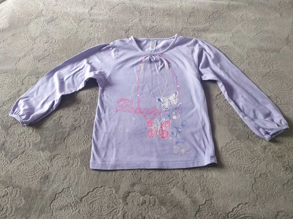 Fioletowa wiosenna bluzka motylki 134 TU bluza koszulka długi rękaw