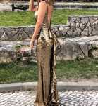 Vestido dourado brilhante passagem ano  cerimonia casamento gala lantejoulas