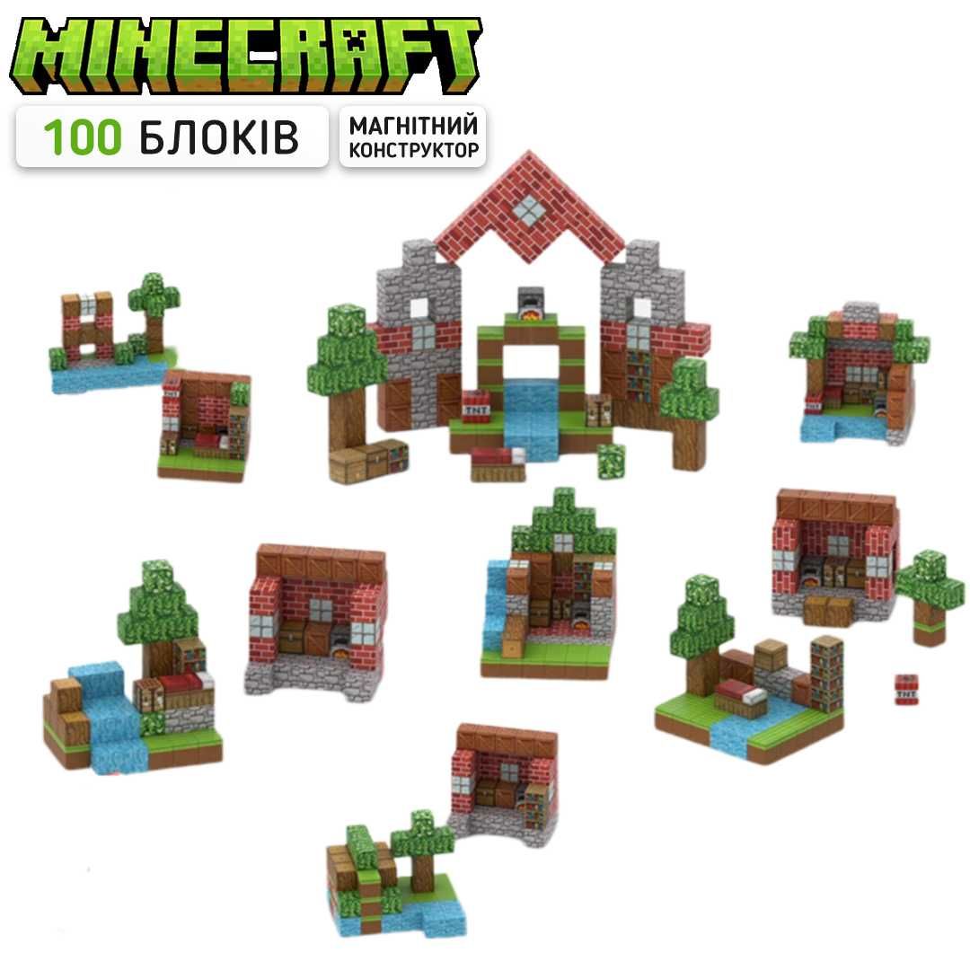 Конструктор магнітний Minecraft "Цегляний будинок", 100 блоків
