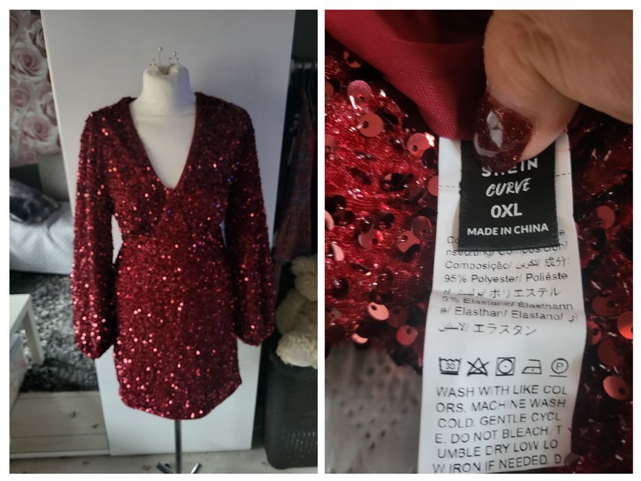 Burgundowa sukienka cekinowa xl-xxl, święta Sylwester,  impreza