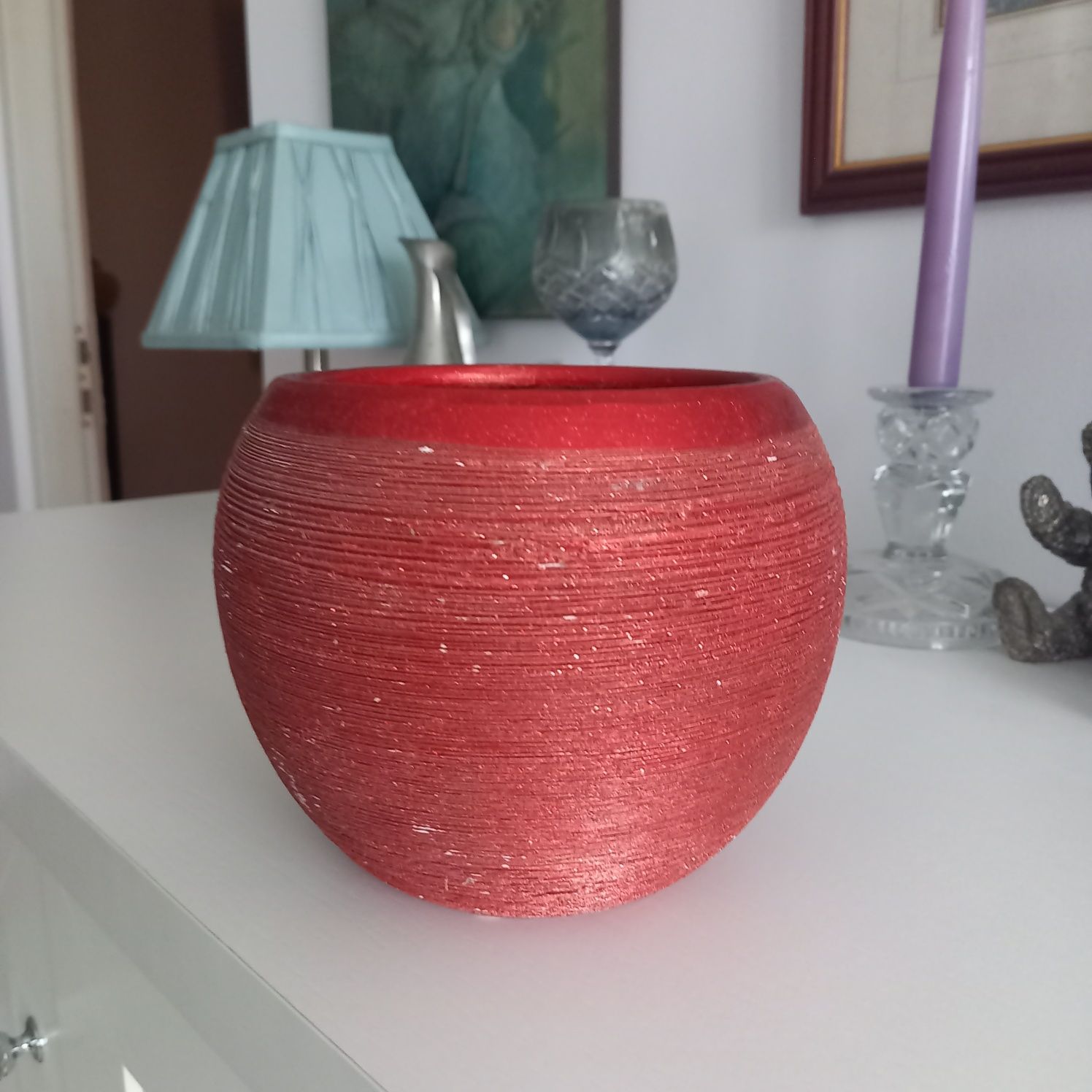 Piękna doniczka osłonka ceramiczna czerwona błyszcząca  świąteczna