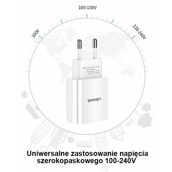 USAMS Ładowarka Sieciowa T18 2.1A USB-C Fast Charging - Biały