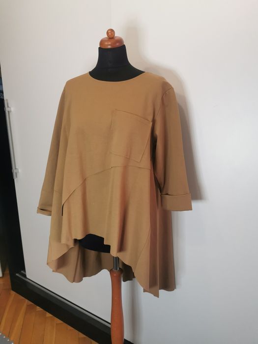 Karmelowa asymetryczna gruba tunika damska oversize plus size