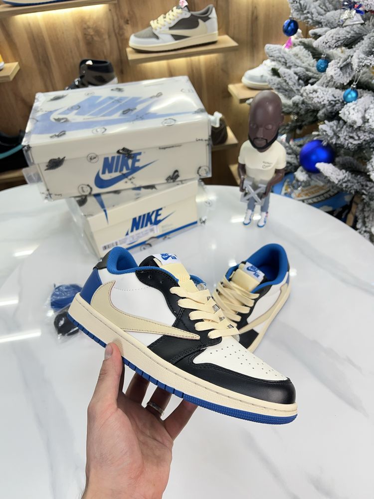 Кросівки Nike Air Jordan 1 low x Fragment Blue / Black / Beige