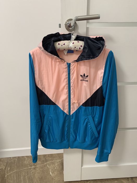 Спортивна куртка синя персикова пудрова вітровка ADIDAS розмір XS/S