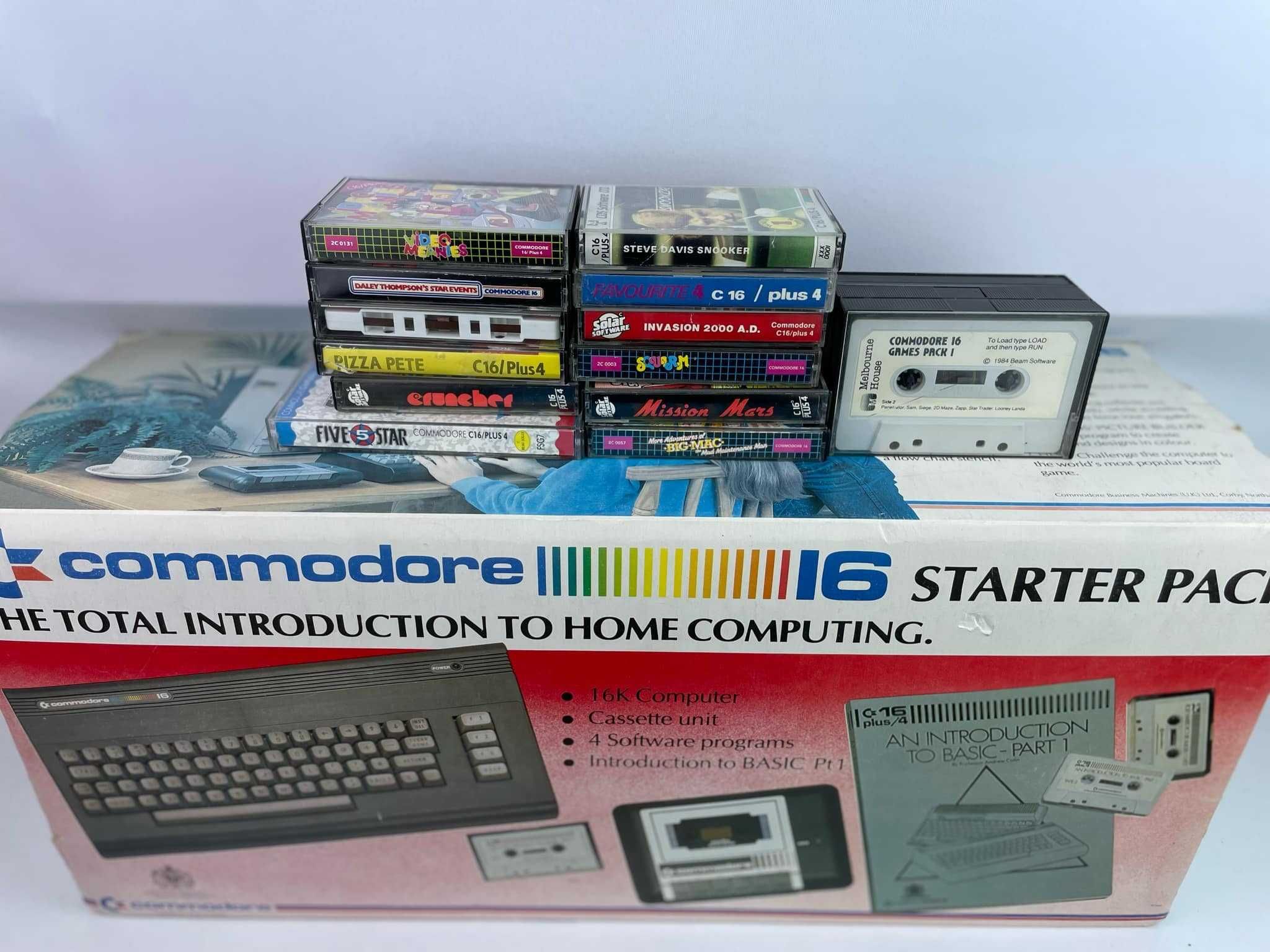 Commodore 16 w pudełku + magnetofon + zasilacz + 15 kaset z grami