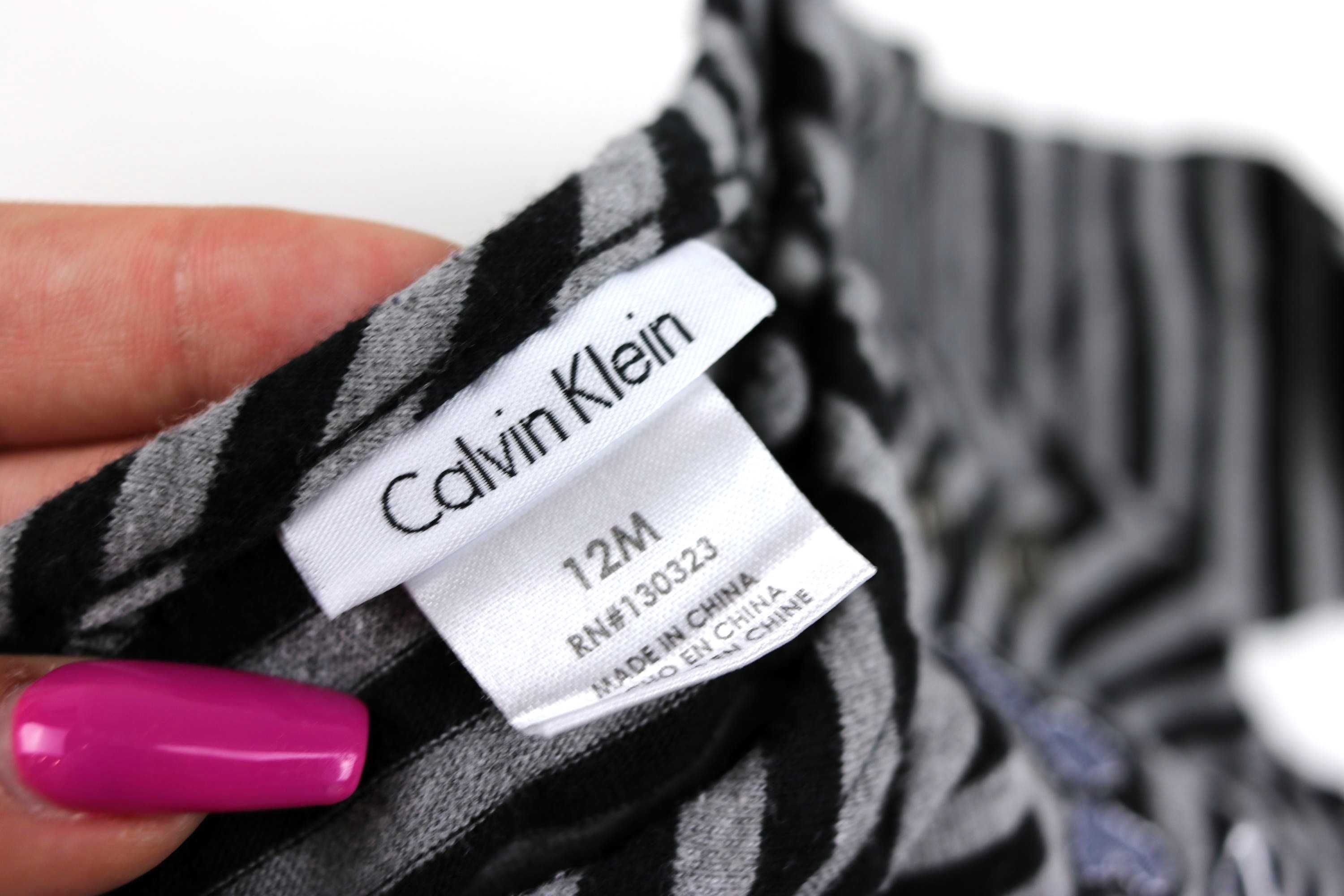 Calvin Klein sukienka bawełniana w paski dół falbana jeans 80 cm