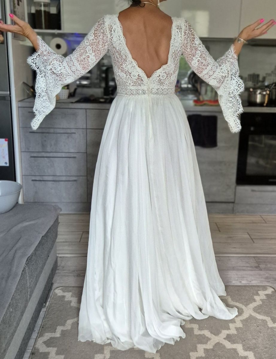 Suknia ślubna boho S ivory,śmietanka, ecru