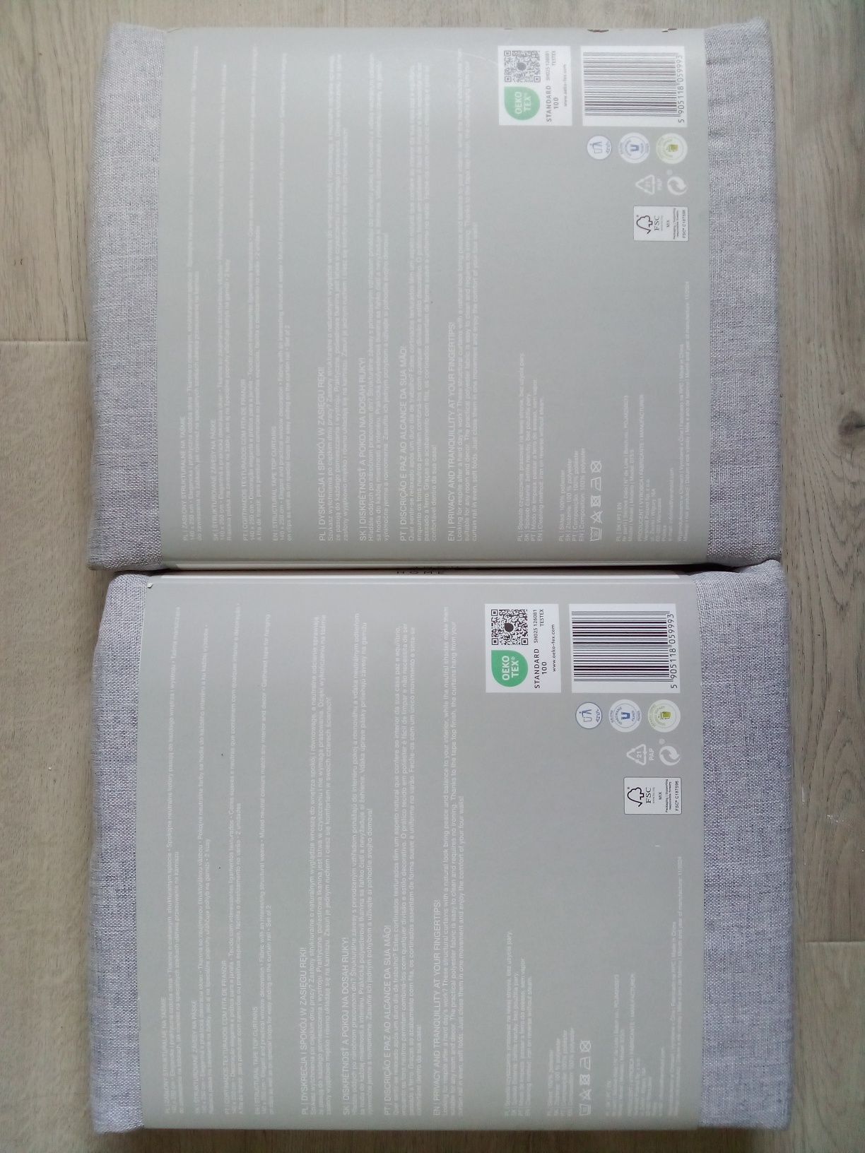 4 zasłony boho szare na taśmie 140/250cm zestaw 4x zasłona