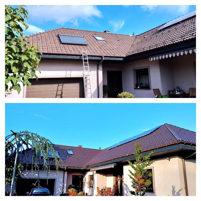 Malowanie dachów, dachu, mycie dachów, czyszczenie rynien.