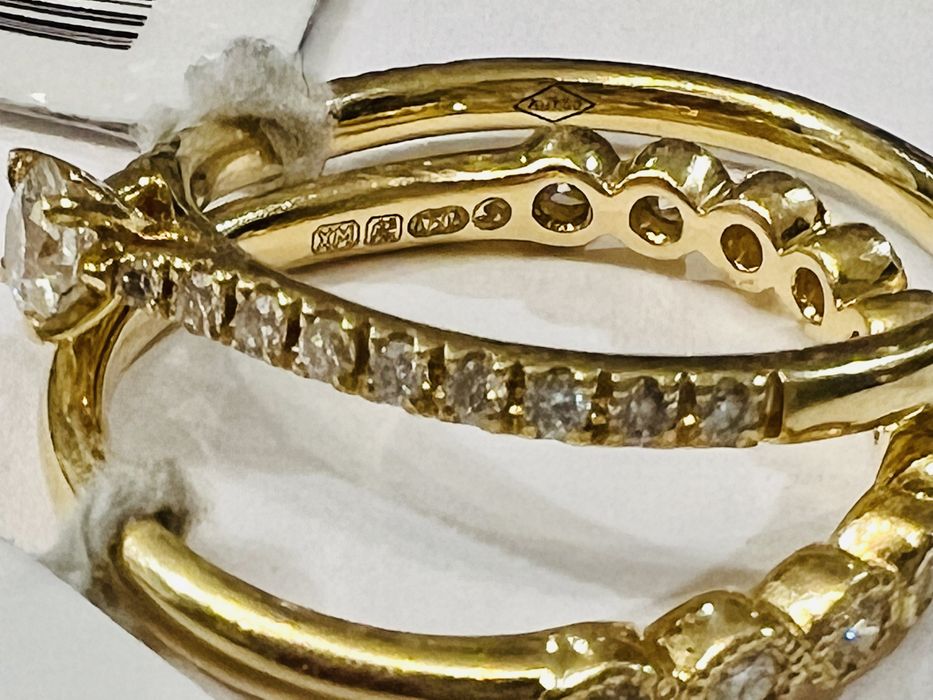 Conjunto nupcial anel diamantes aliança + solitário ouro amarelo 18k